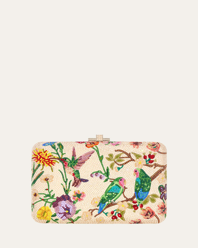 Eden Floral Bird Crystal Slim Clutch Bag